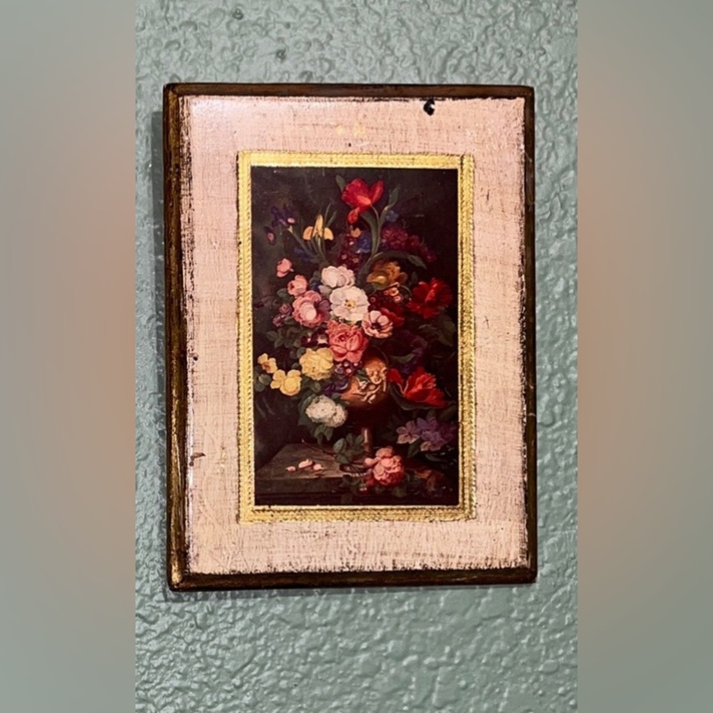 Vintage Still Life Floral Print Gold Gilt Italy Jan Van Eyck